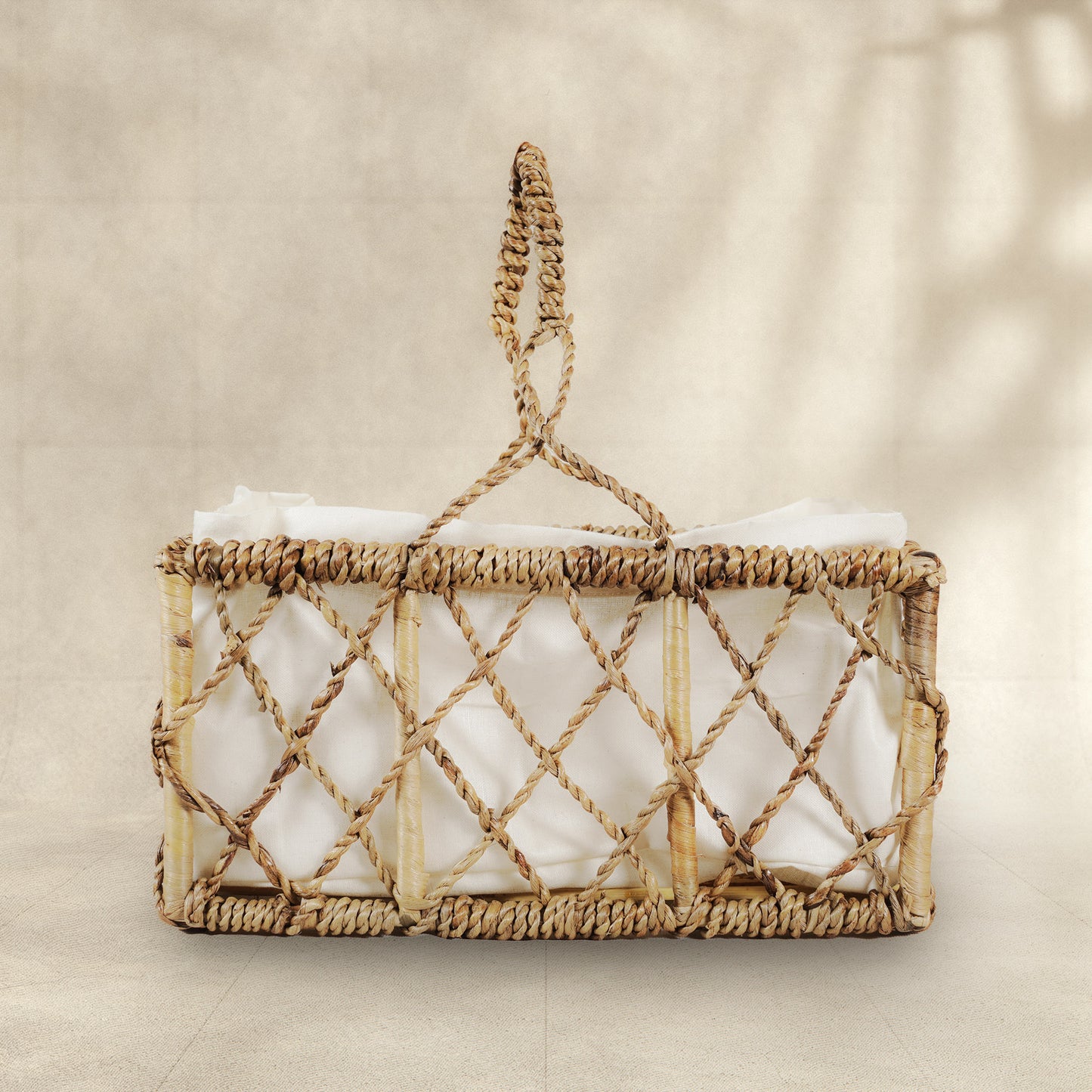 Cane and Water Hyacinth Knotty Basket with Handle
