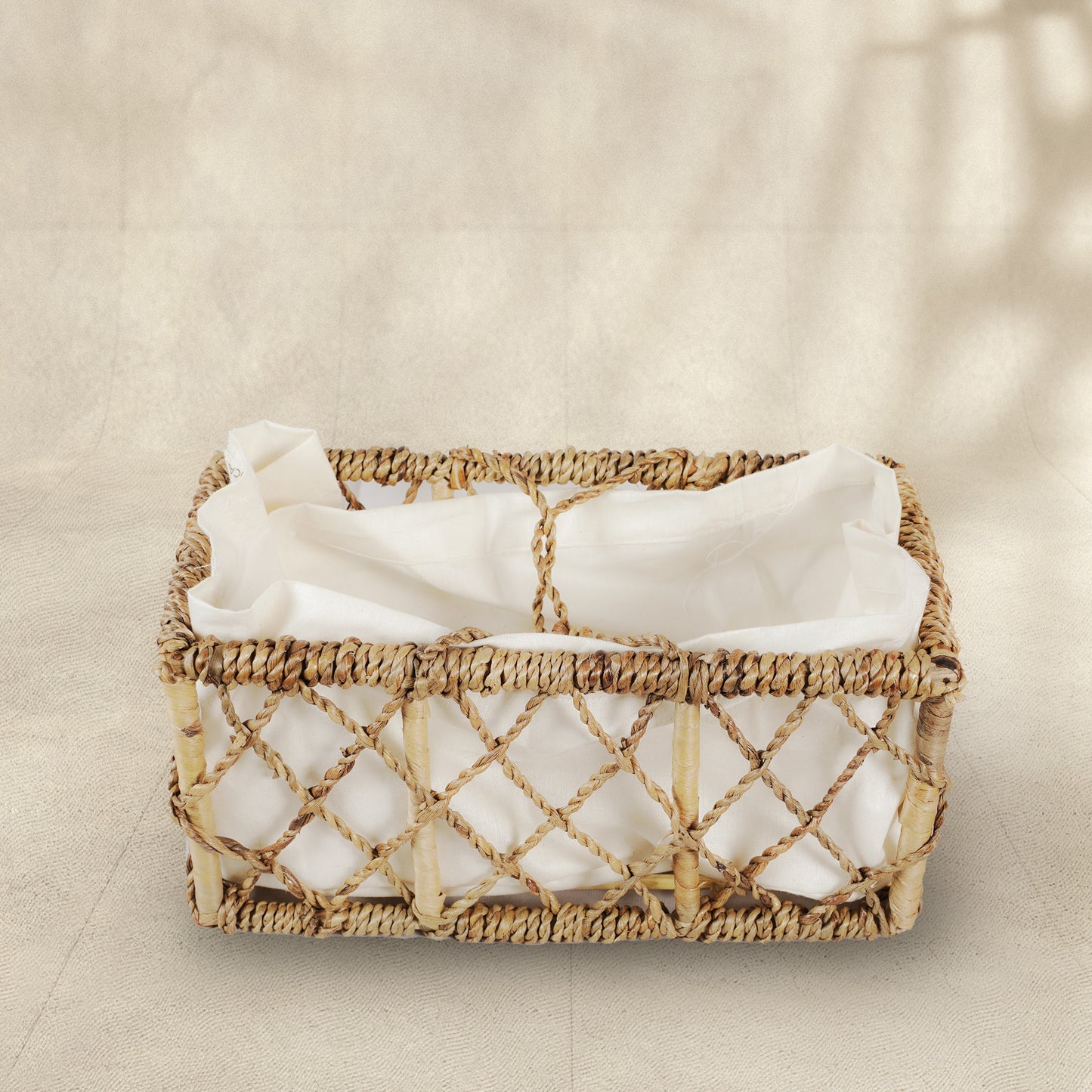 Cane and Water Hyacinth Knotty Basket with Handle