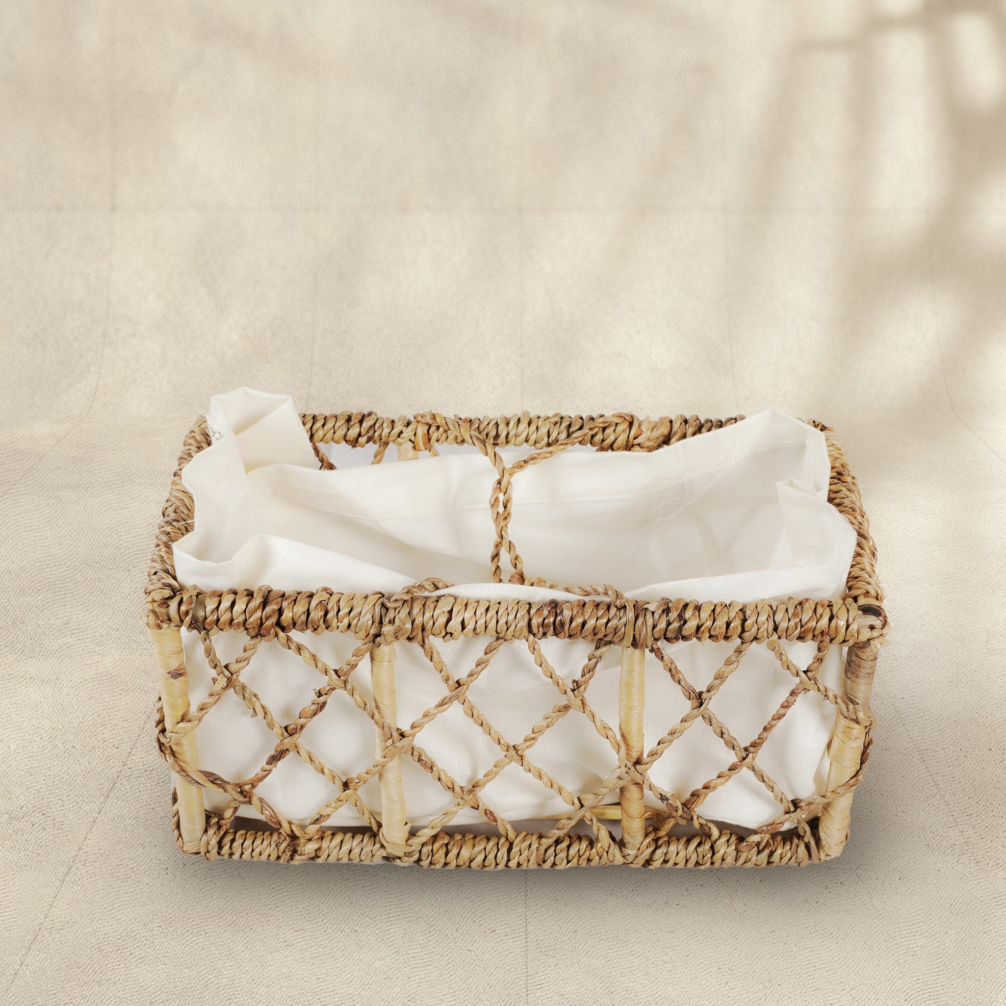 Cane and Water Hyacinth Knotty Basket with Handle