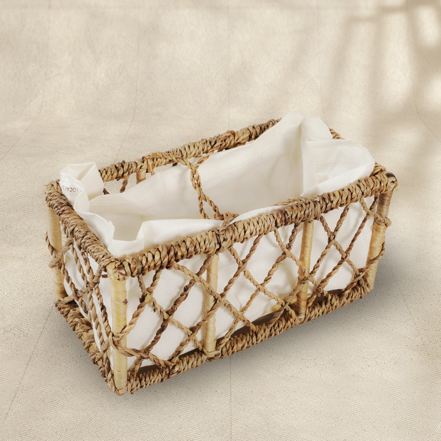 Cane and Water Hyacinth Knotty Basket with Handle