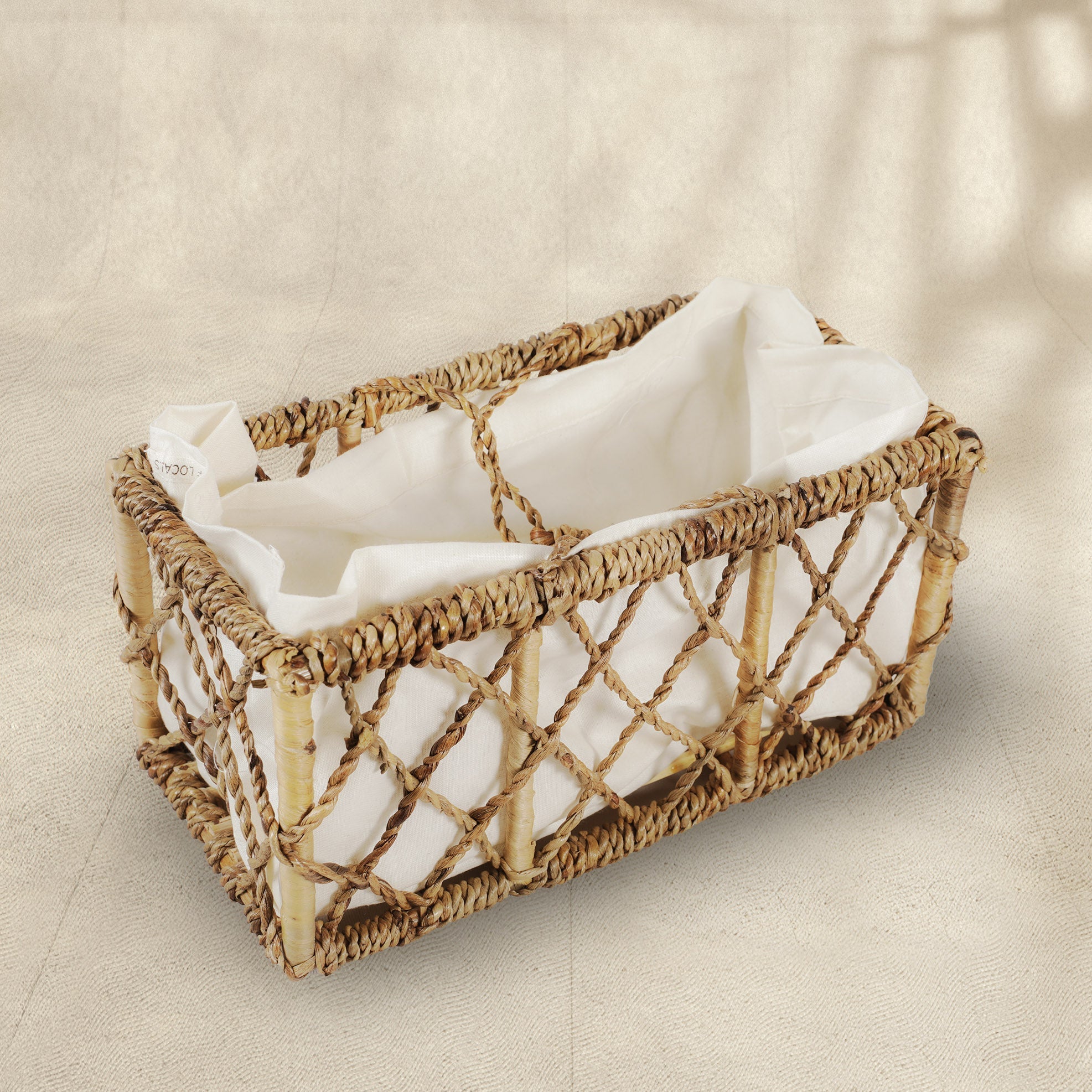 Cane and Water Hyacinth Knotty Basket with Handle