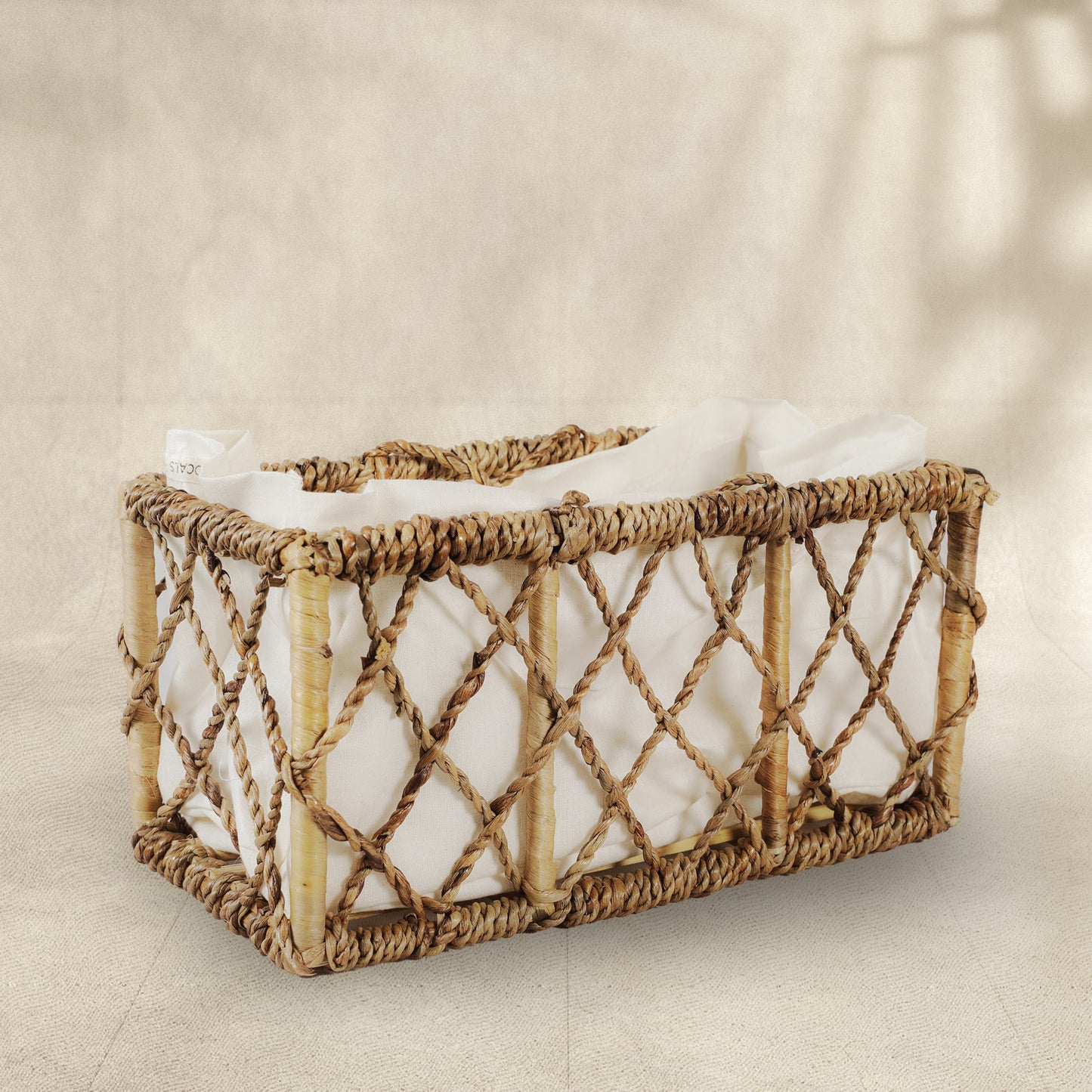 Cane and Water Hyacinth Knotty Basket with Handle