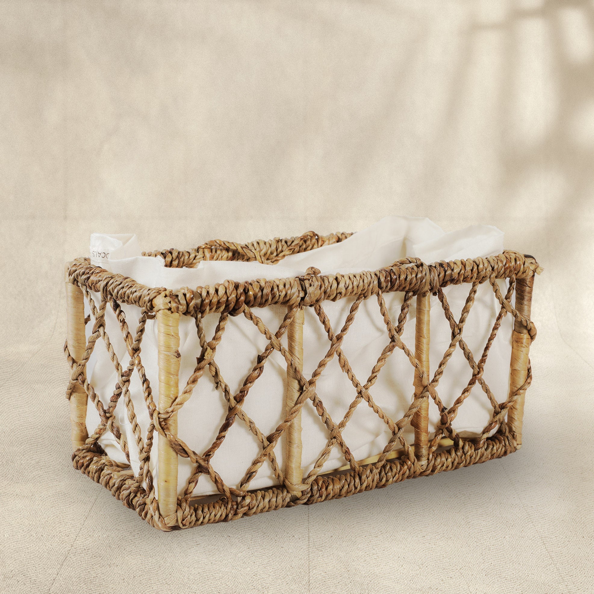 Cane and Water Hyacinth Knotty Basket with Handle