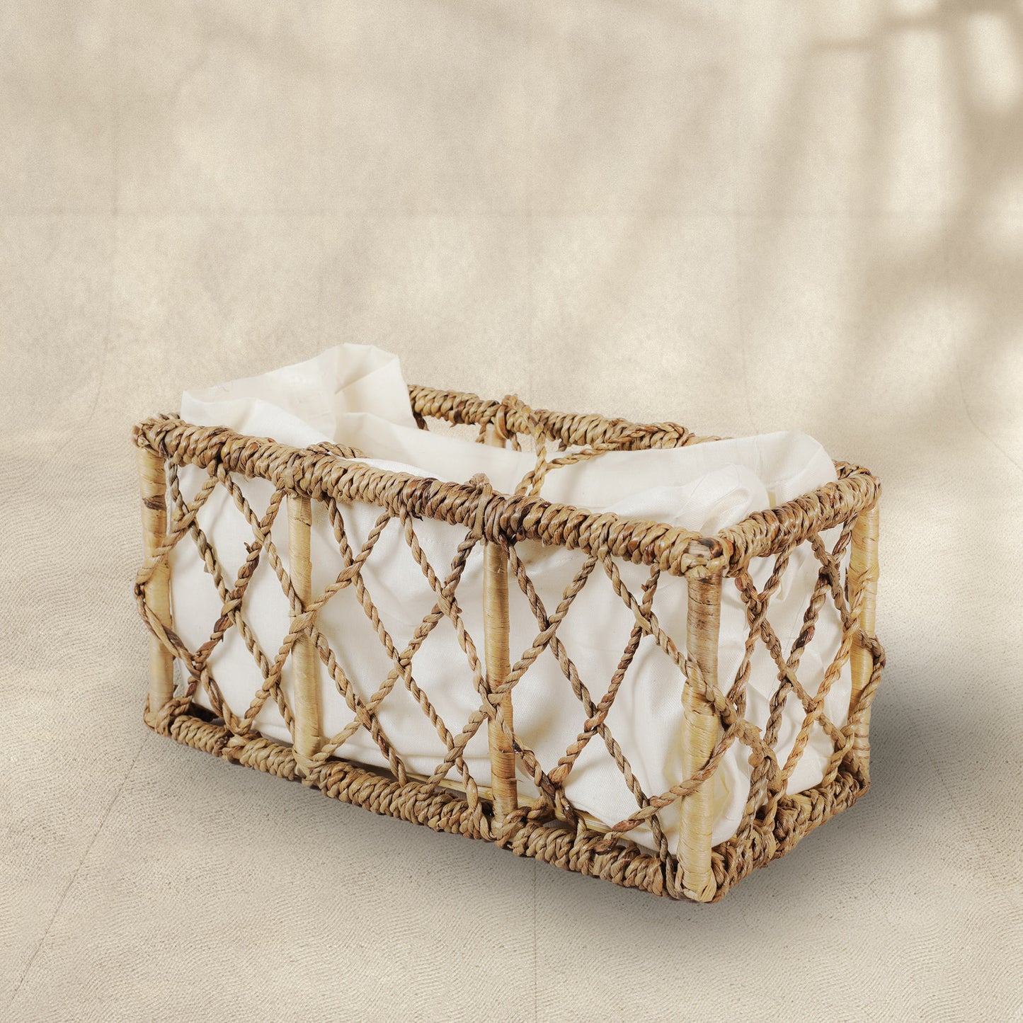 Cane and Water Hyacinth Knotty Basket with Handle