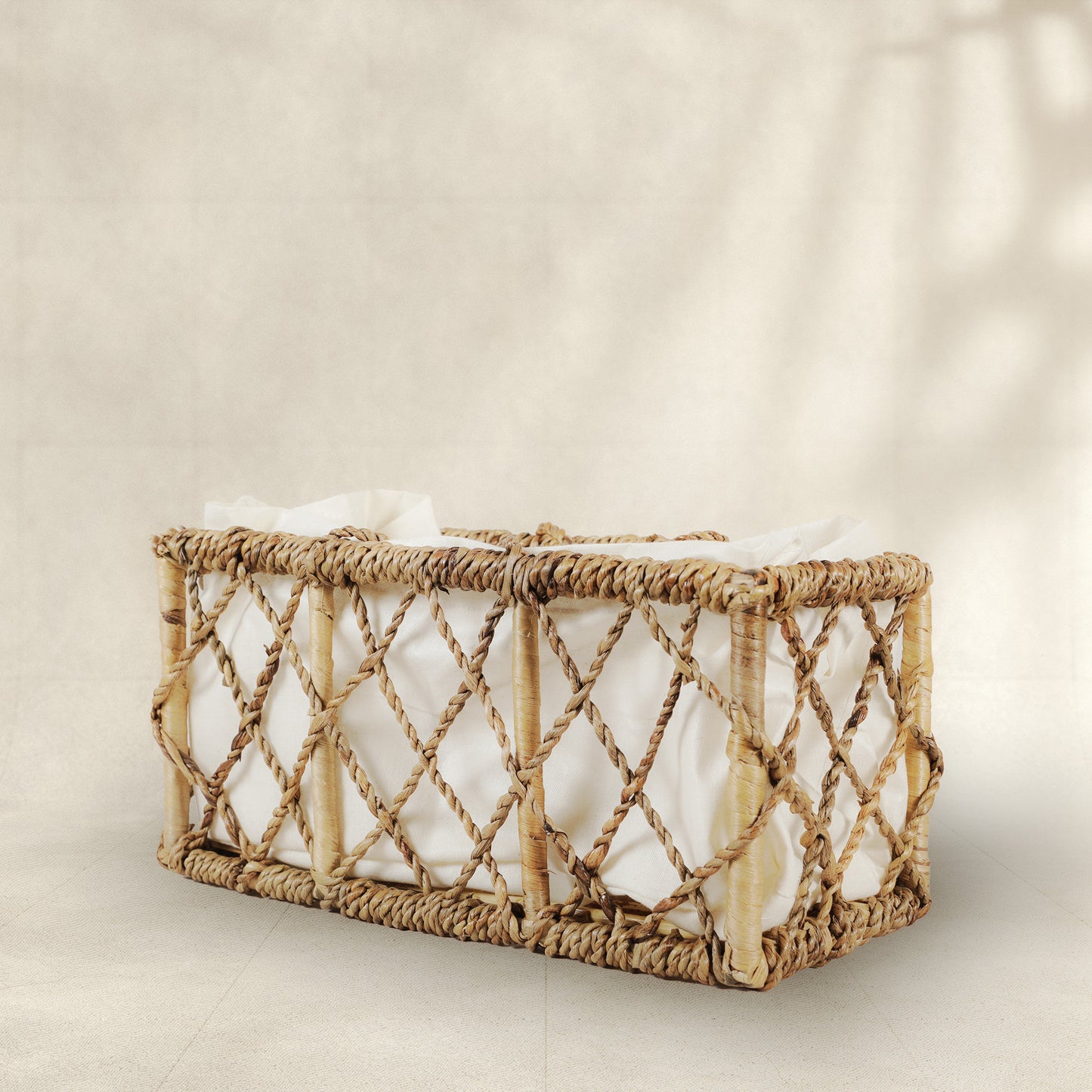 Cane and Water Hyacinth Knotty Basket with Handle