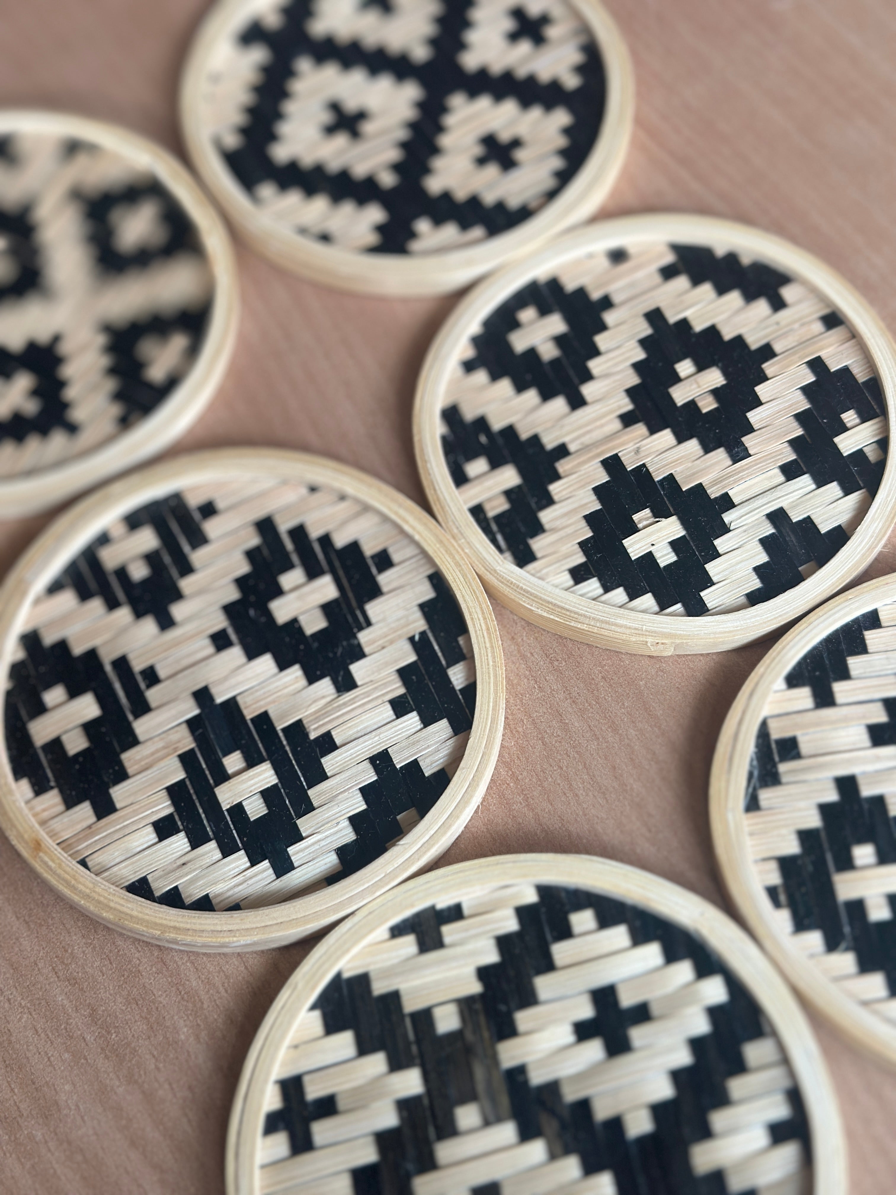 Handmade Bamboo Coasters with Motif (Set of 4)