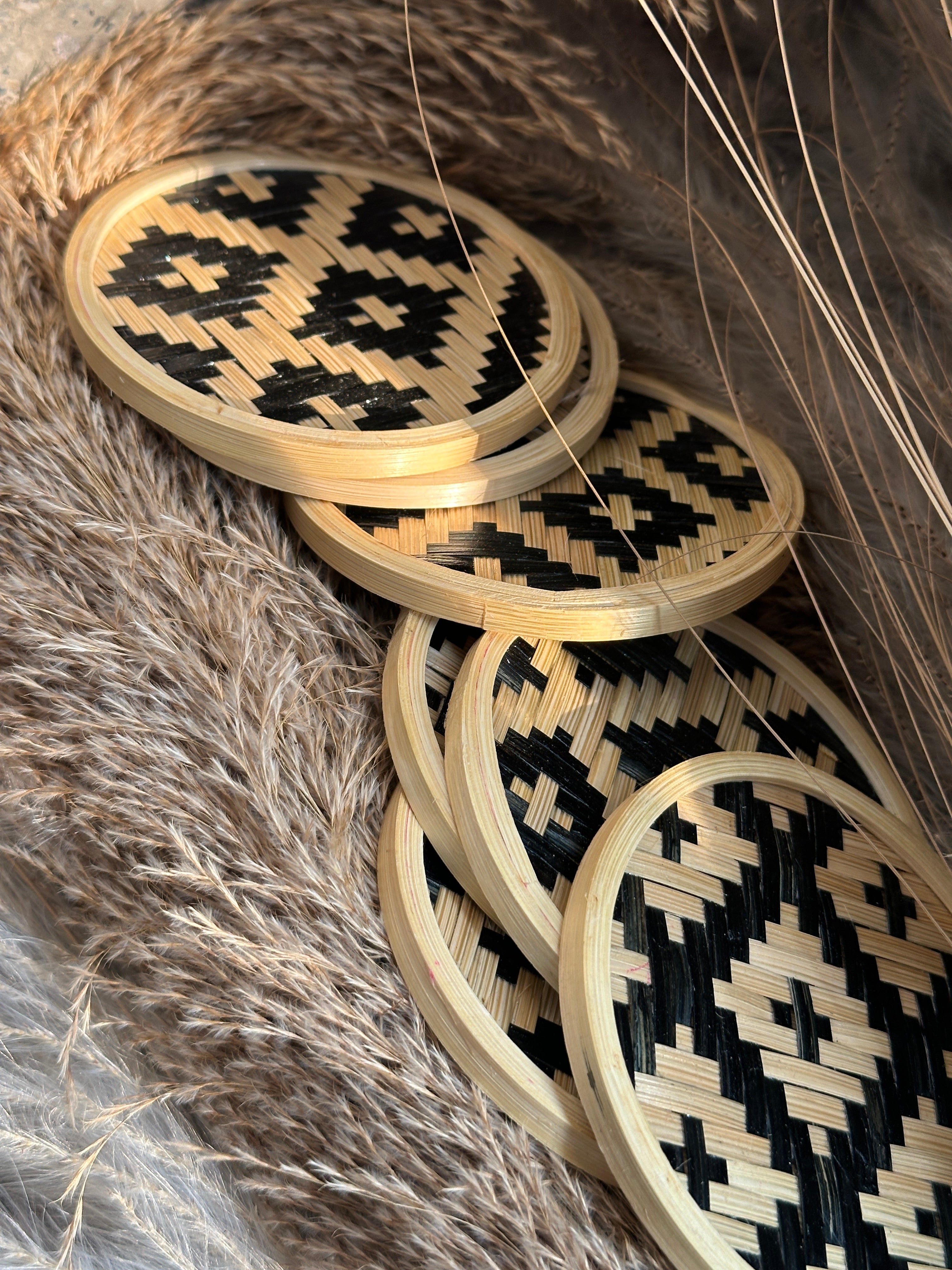 Handmade Bamboo Coasters with Motif (Set of 4)