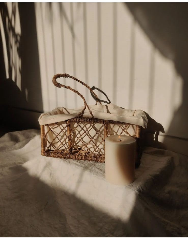 Cane and Water Hyacinth Knotty Basket with Handle