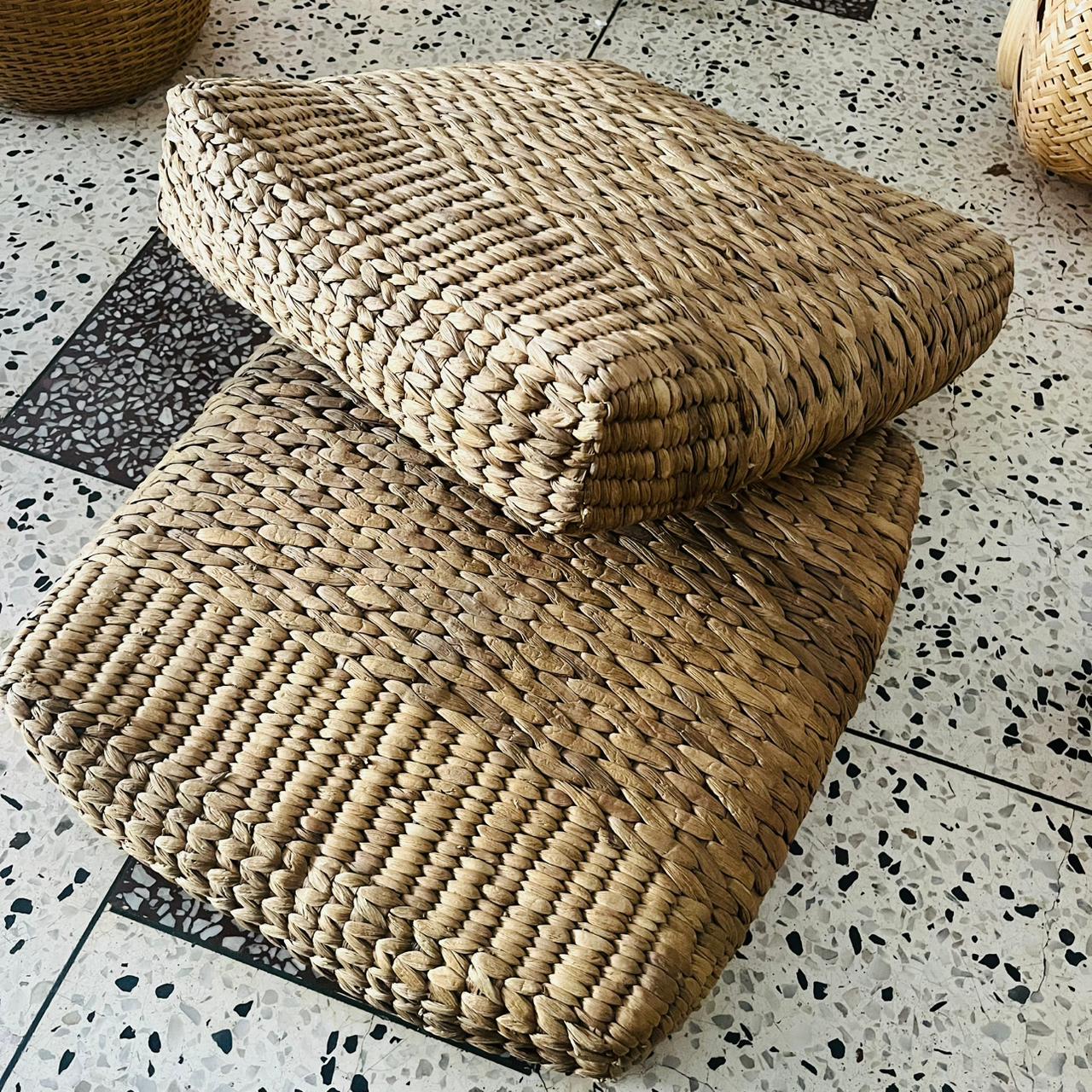 Handmade Rectangle Water Hyacinth Pouffe