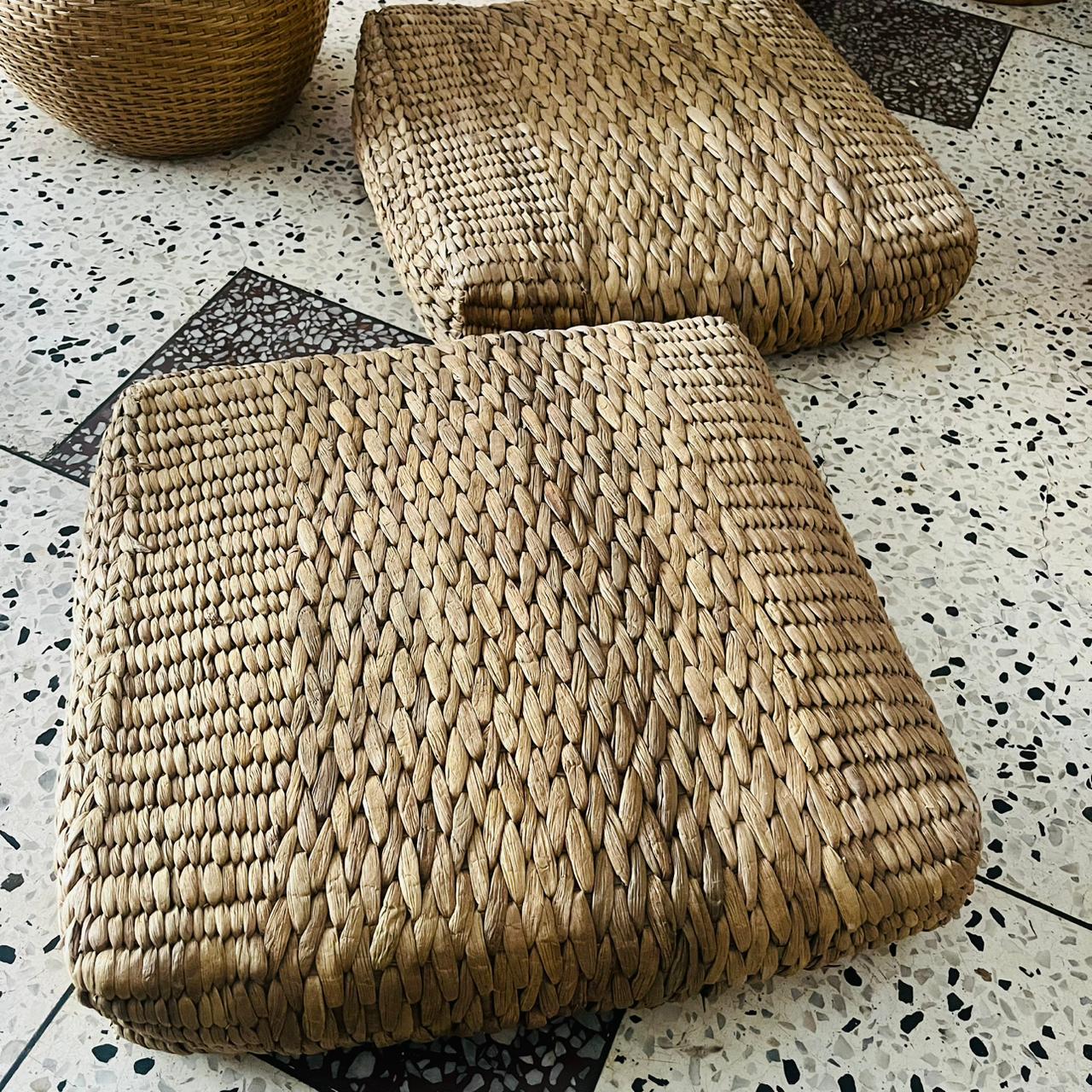 Handmade Rectangle Water Hyacinth Pouffe