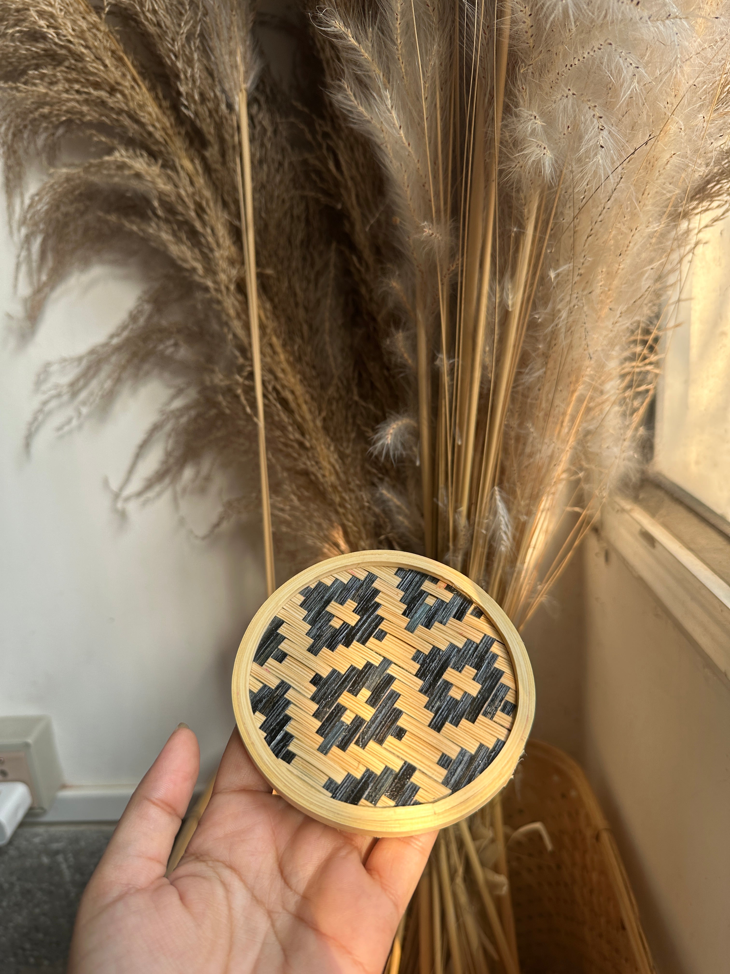 Handmade Bamboo Coasters with Motif (Set of 4)