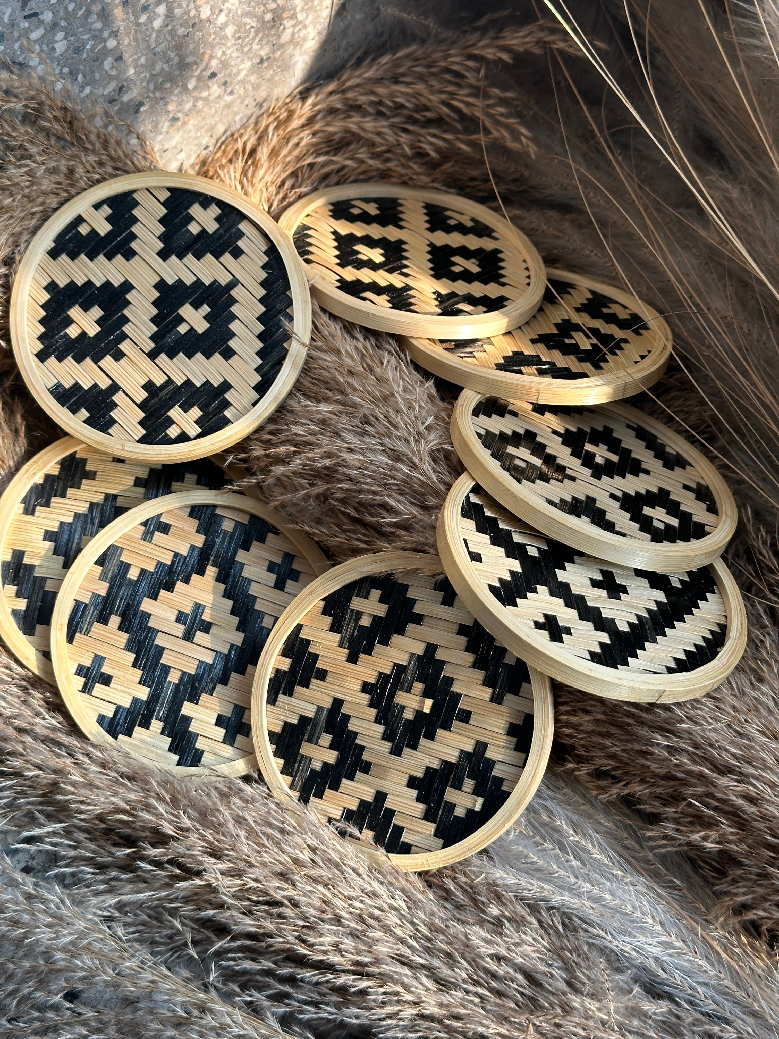 Handmade Bamboo Coasters with Motif (Set of 4)