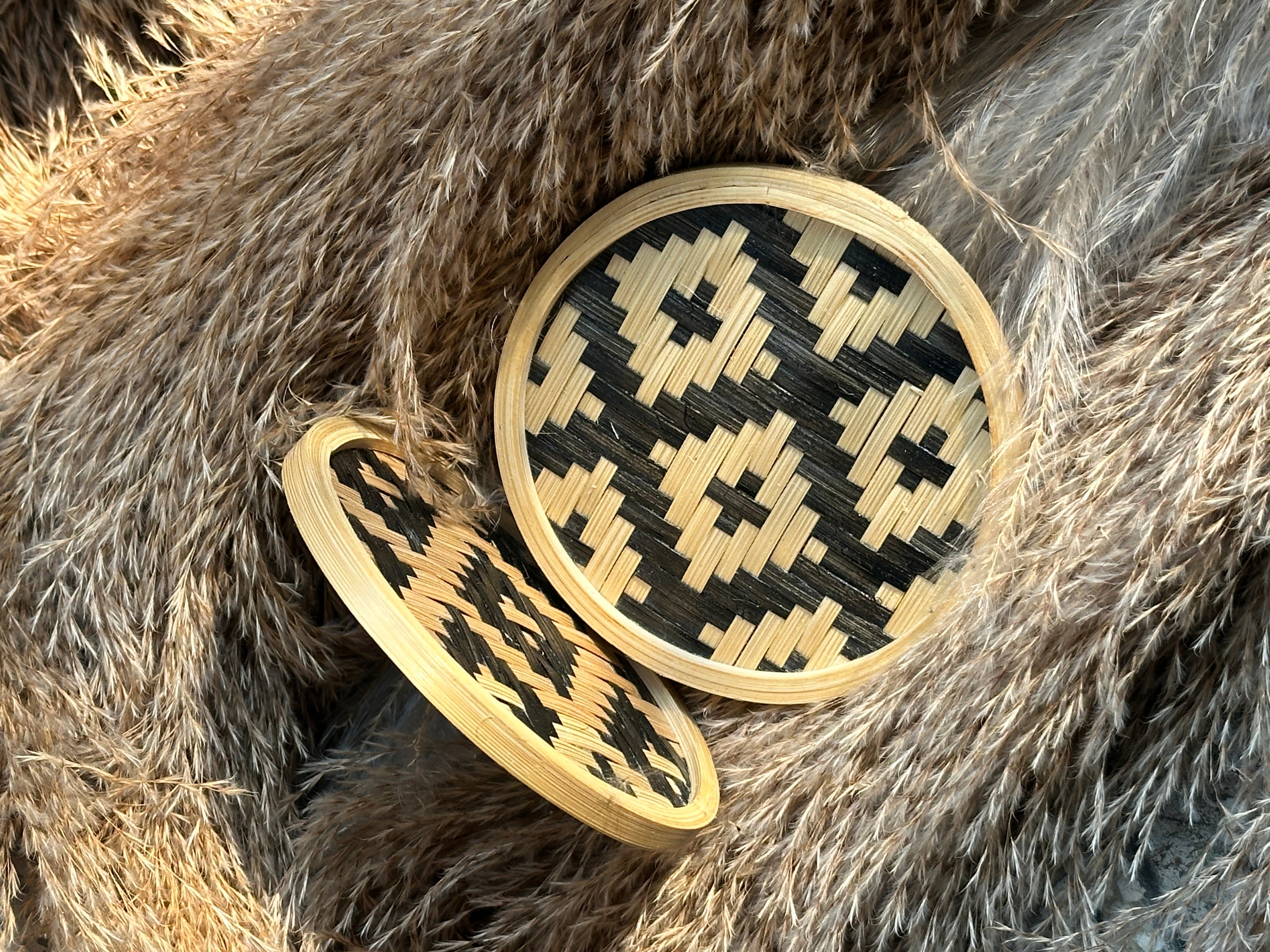 Handmade Bamboo Coasters with Motif (Set of 4)