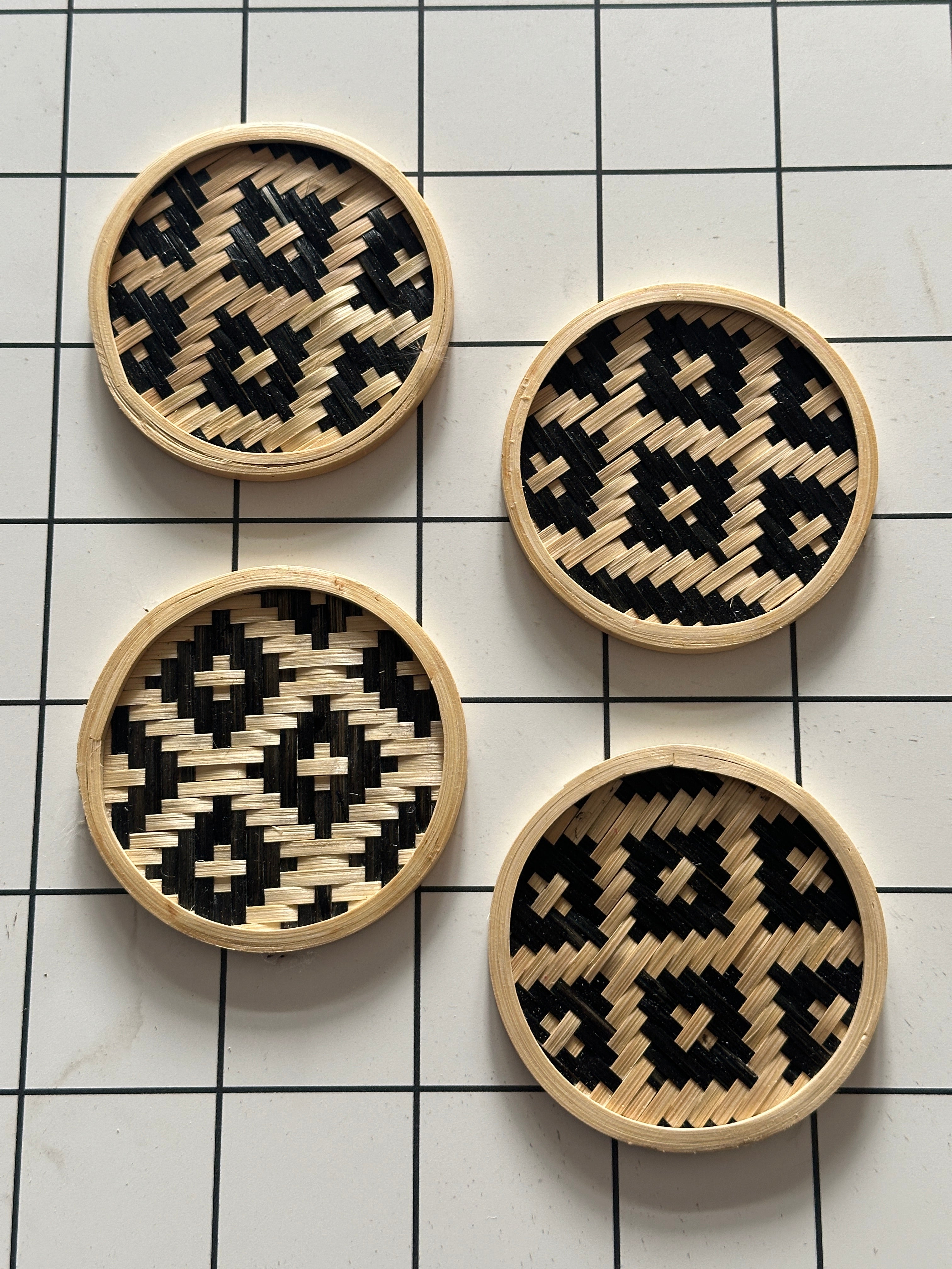 Handmade Bamboo Coasters with Motif (Set of 4)