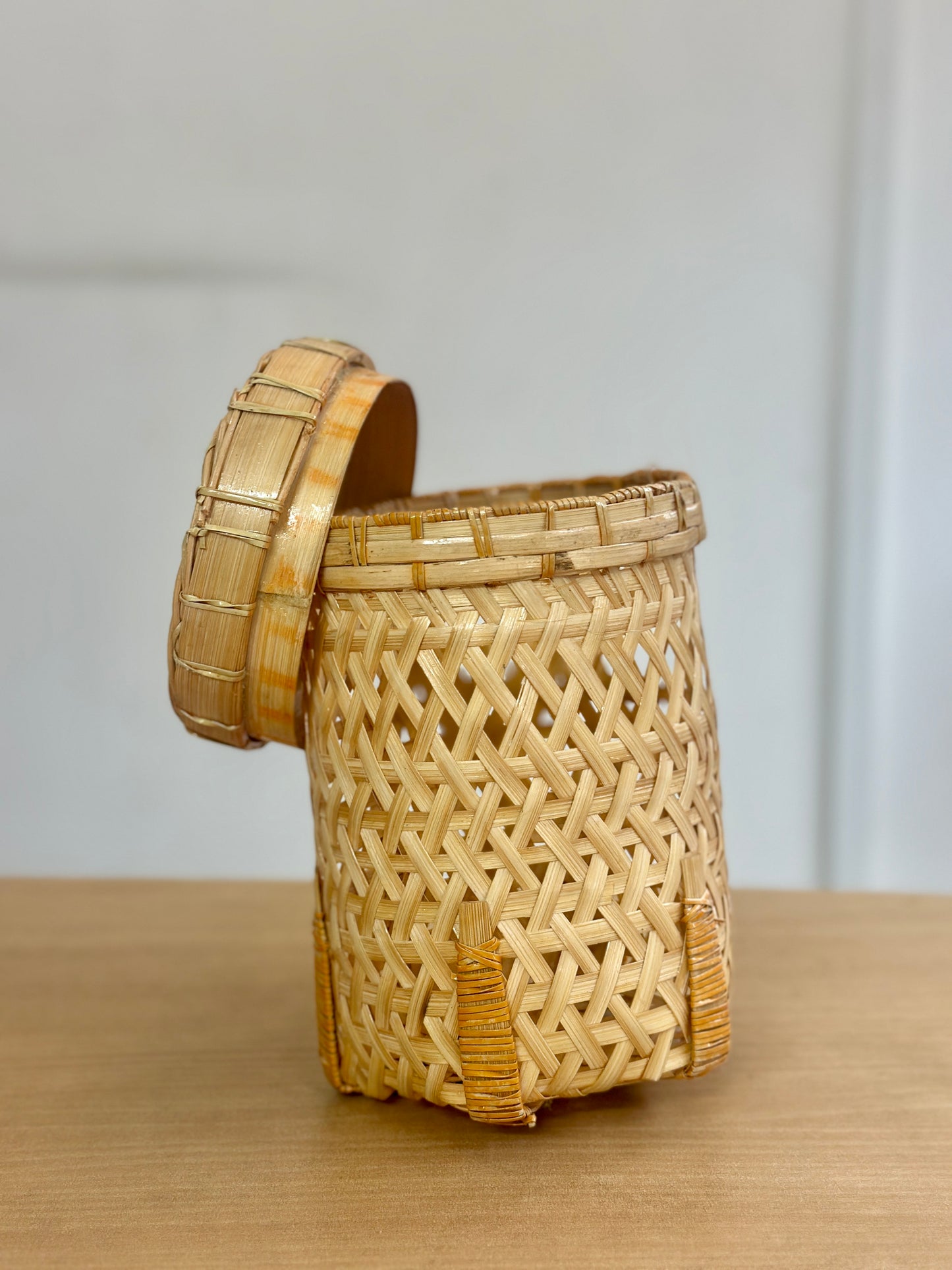 Cylindrical Bamboo Basket with Lid