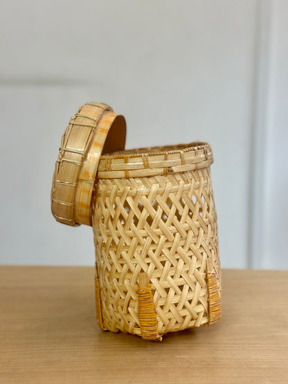 Cylindrical Bamboo Basket with Lid