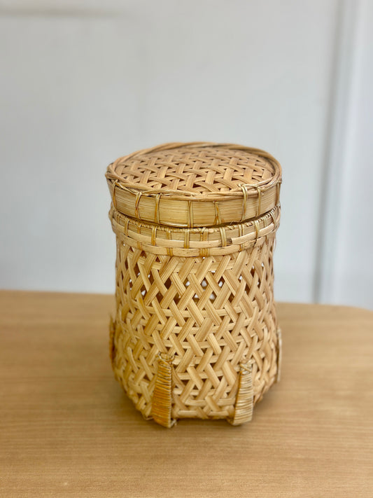 Cylindrical Bamboo Basket with Lid